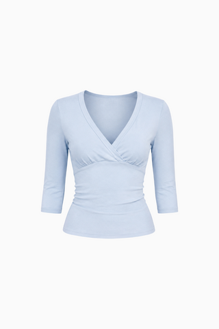 V-Neck Wrap-Front Three-Quarter Sleeve Top