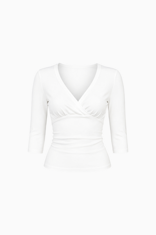 V-Neck Wrap-Front Three-Quarter Sleeve Top