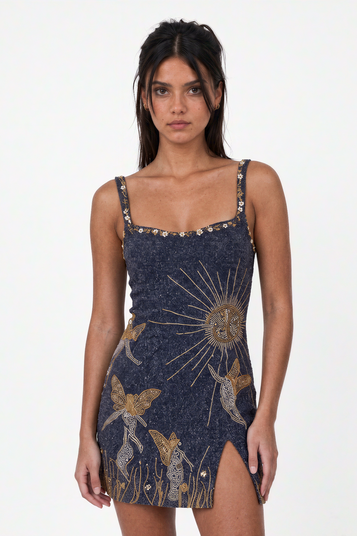 Navy Celestial Beaded Mini Dress